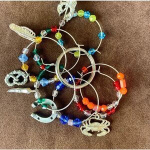 7 Assorted Crystal Hoop earrings, in Silver, Vintage